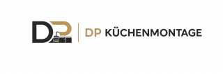 DP Küchenmontage Logo mit modernem schwarz-goldenem Design für professionelle Küchenmontage