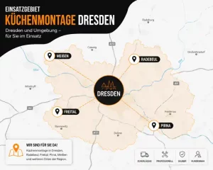 Einsatzgebiet von DP Montageservice für Küchenmontage in Dresden, Radebeul, Freital, Pirna und Meißen